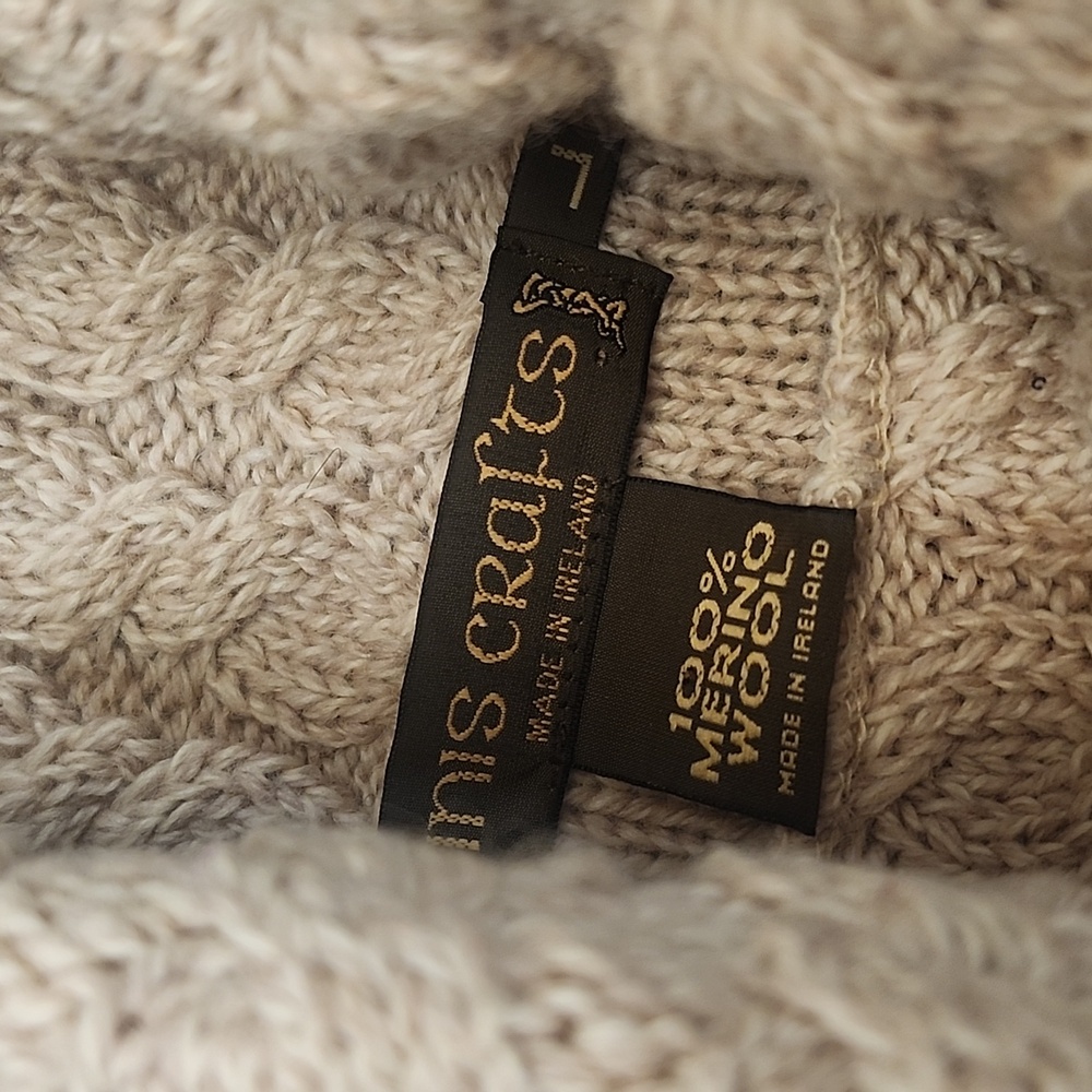 Inis Crafts Traditional Cable Knit Turtle Neck Fisherman Merino Wool Sweater L - Picture 6 of 9